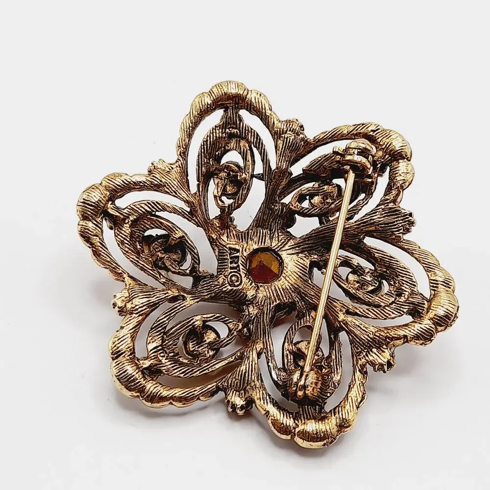Vintage ART Arthur Pepper Rhinestone Brooch Purple Pink Clear Floral Design